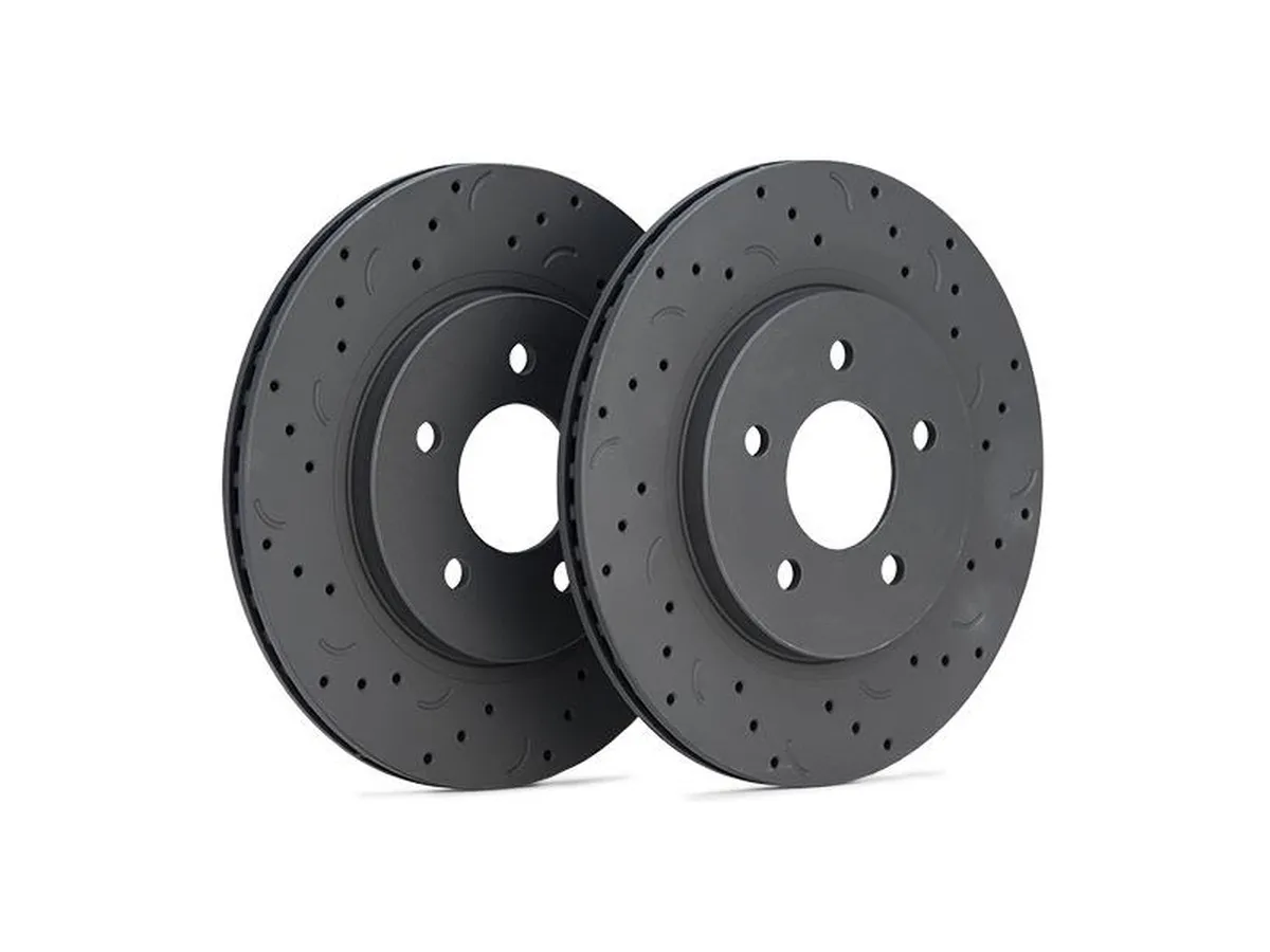 Front Set Premium Performance Drilled and Slotted Disc Brake Rotors Pair 